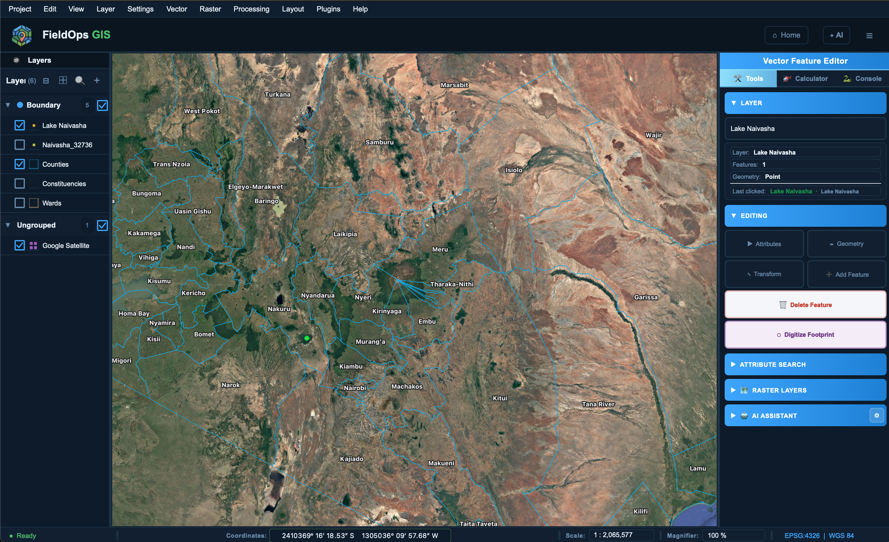 Map workspace with satellite basemap and layer panel